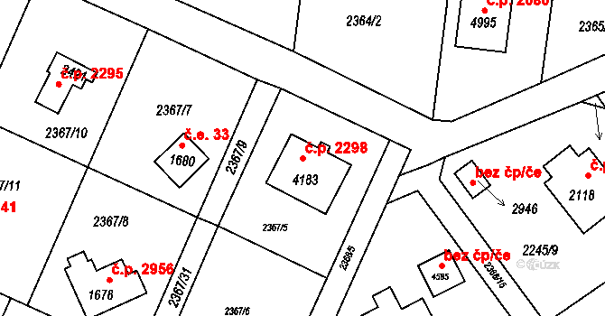 Rožnov pod Radhoštěm 2298 na parcele st. 4183 v KÚ Rožnov pod Radhoštěm, Katastrální mapa