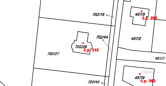 Kaňk 319, Kutná Hora na parcele st. 702/29 v KÚ Kaňk, Katastrální mapa