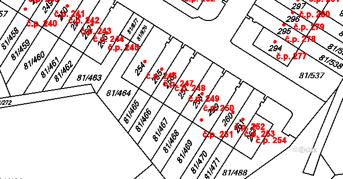 Nupaky 249 na parcele st. 257 v KÚ Nupaky, Katastrální mapa