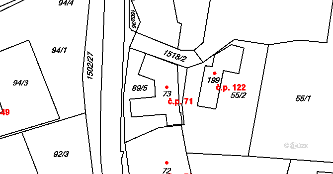 Kudlov 71, Zlín na parcele st. 73 v KÚ Kudlov, Katastrální mapa