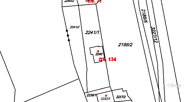 Strkov 134, Planá nad Lužnicí na parcele st. 2240 v KÚ Planá nad Lužnicí, Katastrální mapa