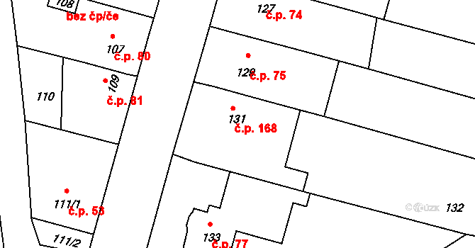 Lomnička 168 na parcele st. 131/1 v KÚ Lomnička u Tišnova, Katastrální mapa