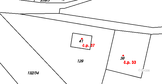 Slovanská Lhota 37, Drevníky na parcele st. 41 v KÚ Slovanská Lhota, Katastrální mapa