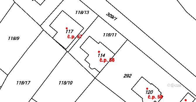 Dvořisko 56, Choceň na parcele st. 114 v KÚ Dvořisko, Katastrální mapa