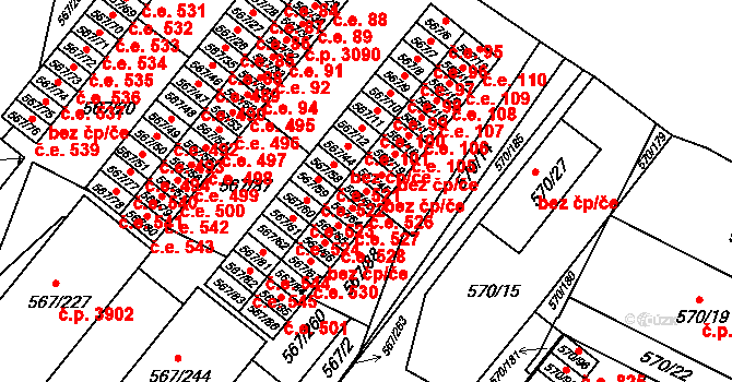 Vyškov-Předměstí 526, Vyškov na parcele st. 567/63 v KÚ Vyškov, Katastrální mapa