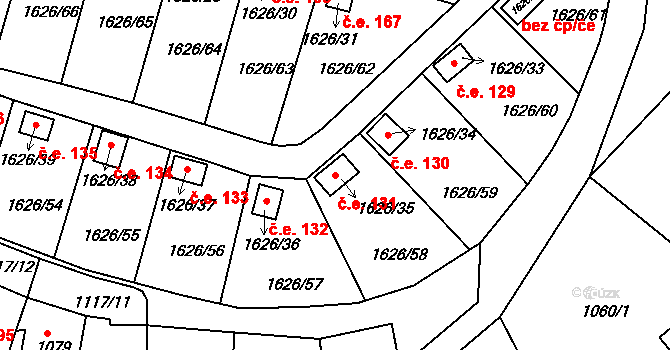 Teplické Předměstí 131, Bílina na parcele st. 1626/35 v KÚ Bílina, Katastrální mapa