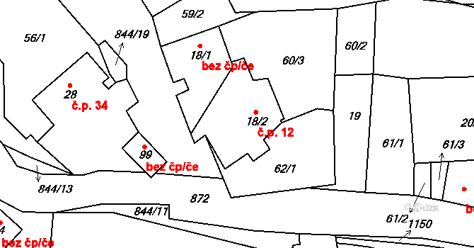 Palič 12, Lipová na parcele st. 18/2 v KÚ Palič, Katastrální mapa