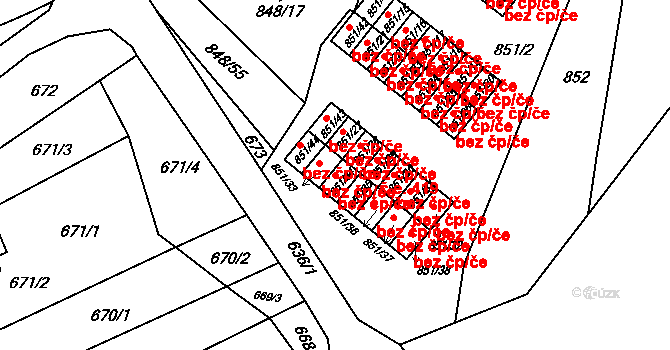 Brno 41727584 na parcele st. 851/34 v KÚ Obřany, Katastrální mapa