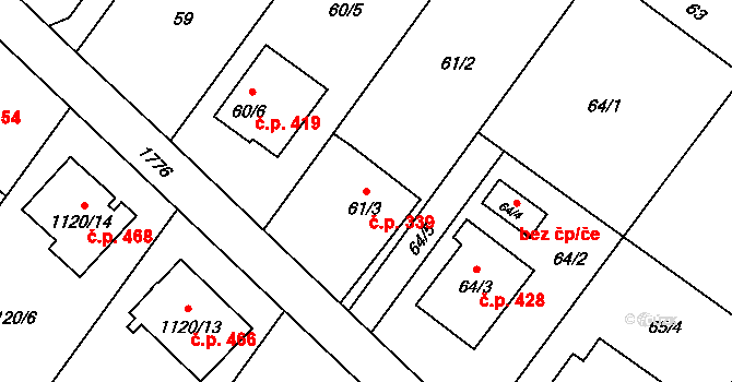 Kozmice 339 na parcele st. 61/3 v KÚ Kozmice, Katastrální mapa