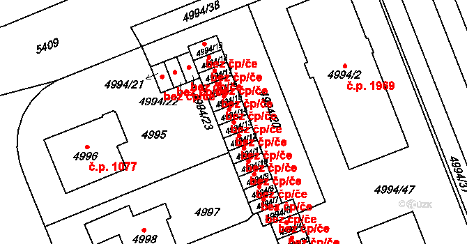 Plzeň 46298584 na parcele st. 4994/13 v KÚ Plzeň, Katastrální mapa