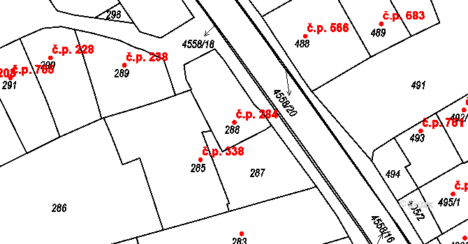 Vlčnov 284 na parcele st. 288 v KÚ Vlčnov, Katastrální mapa