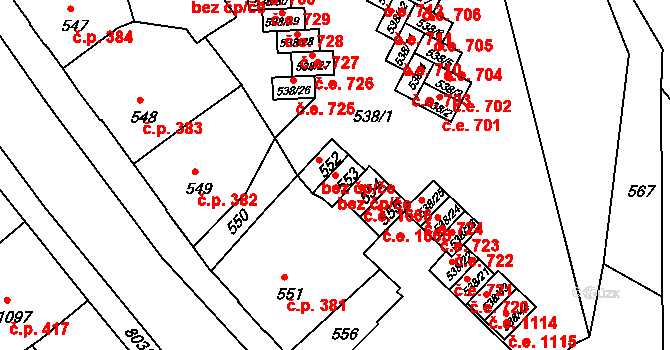 Děčín 47108584 na parcele st. 553 v KÚ Podmokly, Katastrální mapa