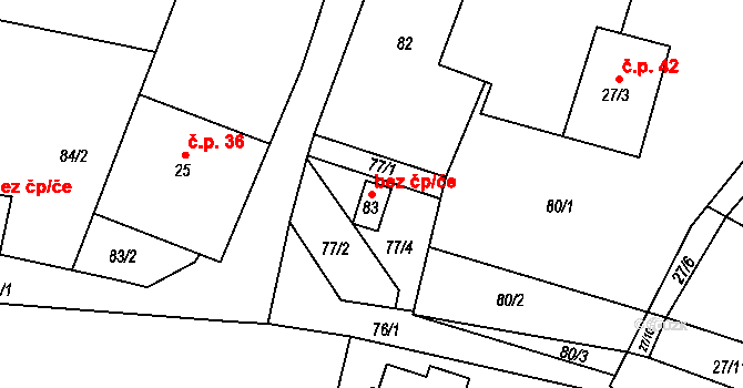 Tržek 47502584 na parcele st. 83 v KÚ Tržek u Litomyšle, Katastrální mapa