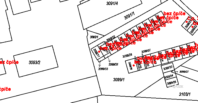 Hranice 98, Karviná na parcele st. 3099/11 v KÚ Karviná-město, Katastrální mapa