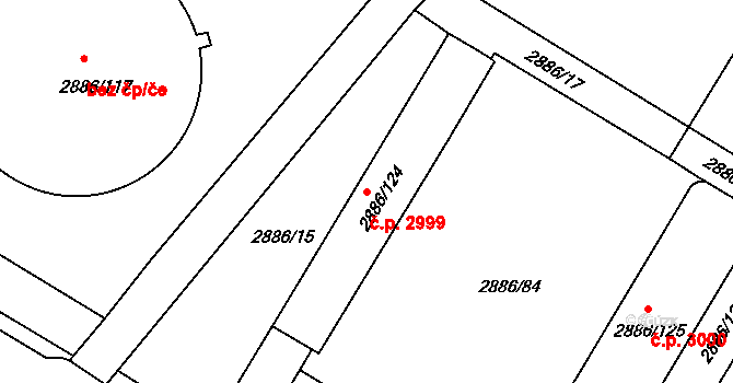 Předměstí 2999, Opava na parcele st. 2886/124 v KÚ Opava-Předměstí, Katastrální mapa