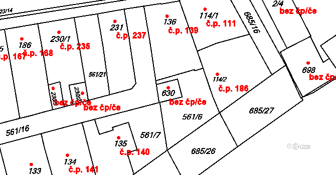 Náchod 49174584 na parcele st. 630 v KÚ Běloves, Katastrální mapa