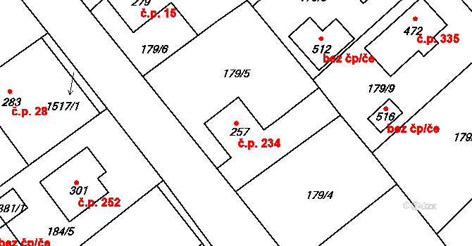 Rosice 234 na parcele st. 257 v KÚ Rosice u Chrasti, Katastrální mapa