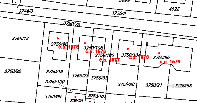 Slavkov u Brna 1577 na parcele st. 3750/106 v KÚ Slavkov u Brna, Katastrální mapa
