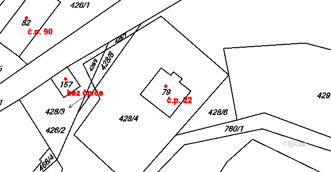 Dolní Hedeč 22, Králíky na parcele st. 79 v KÚ Dolní Hedeč, Katastrální mapa
