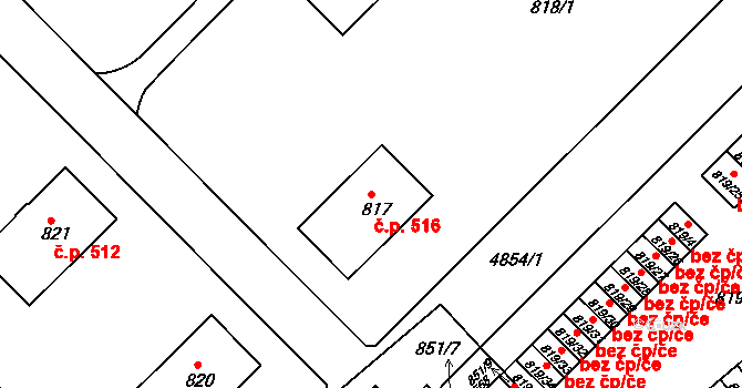 Litomyšlské Předměstí 516, Vysoké Mýto na parcele st. 817 v KÚ Vysoké Mýto, Katastrální mapa