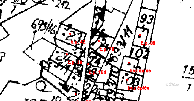 Neuměřice 75 na parcele st. 75 v KÚ Neuměřice, Katastrální mapa