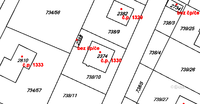 Neratovice 1330 na parcele st. 2374 v KÚ Neratovice, Katastrální mapa