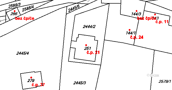 Hůrka 21, Jistebnice na parcele st. 251 v KÚ Makov u Jistebnice, Katastrální mapa