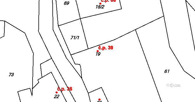 Bližanovy 39, Plánice na parcele st. 19 v KÚ Bližanovy, Katastrální mapa