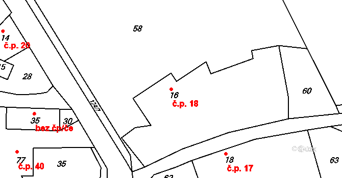 Míčov 18, Míčov-Sušice na parcele st. 16 v KÚ Míčov, Katastrální mapa