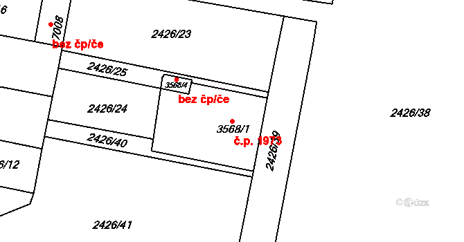 Zelené Předměstí 1973, Pardubice na parcele st. 3568/1 v KÚ Pardubice, Katastrální mapa