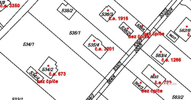 Doudlevce 3201, Plzeň na parcele st. 535/4 v KÚ Doudlevce, Katastrální mapa