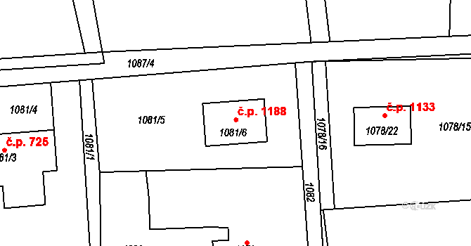 Bludovice 1188, Havířov na parcele st. 1081/6 v KÚ Bludovice, Katastrální mapa