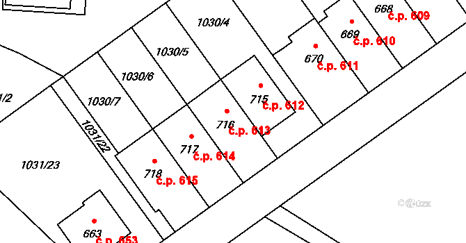 Mořkov 613 na parcele st. 716 v KÚ Mořkov, Katastrální mapa
