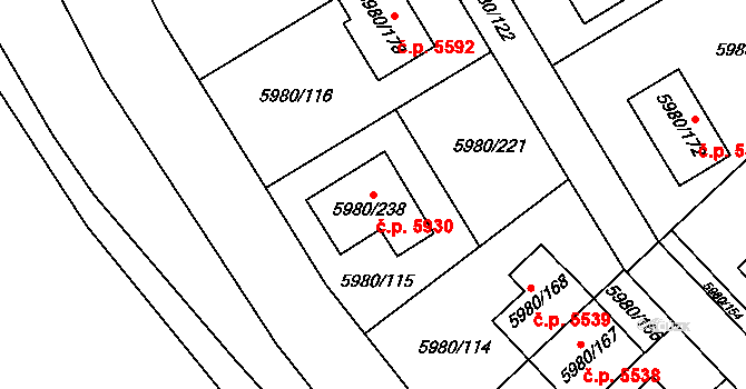 Chomutov 5930 na parcele st. 5980/238 v KÚ Chomutov I, Katastrální mapa