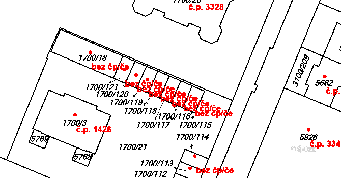 Břeclav 84114584 na parcele st. 1700/117 v KÚ Břeclav, Katastrální mapa