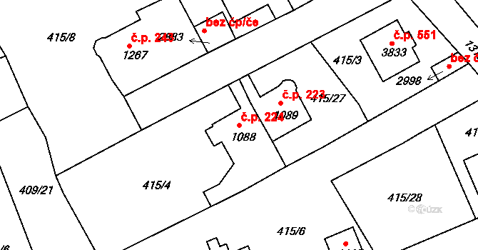 Horní Brána 224, Český Krumlov na parcele st. 1088 v KÚ Český Krumlov, Katastrální mapa