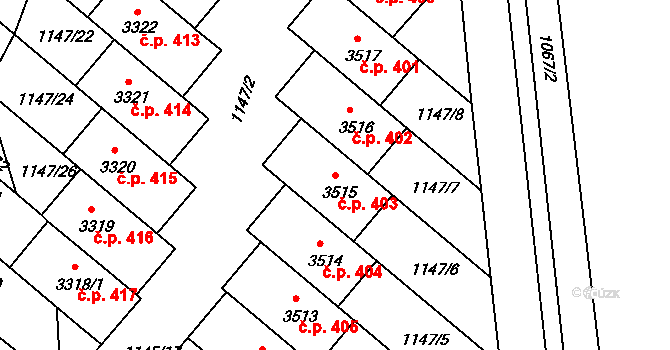 Plešivec 403, Český Krumlov na parcele st. 3515 v KÚ Český Krumlov, Katastrální mapa