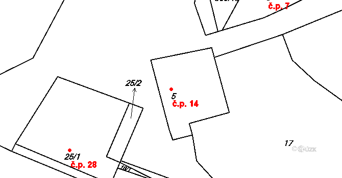 Pelec 14, Častrov na parcele st. 5 v KÚ Pelec, Katastrální mapa