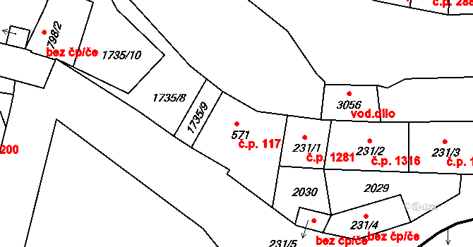Vodňany II 117, Vodňany na parcele st. 571 v KÚ Vodňany, Katastrální mapa