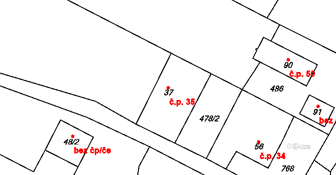 Broumova Lhota 35, Krásná Hora na parcele st. 37 v KÚ Broumova Lhota, Katastrální mapa