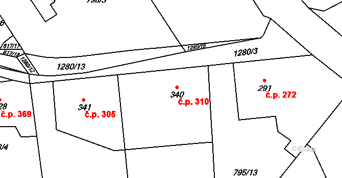 Častolovice 310 na parcele st. 340 v KÚ Častolovice, Katastrální mapa