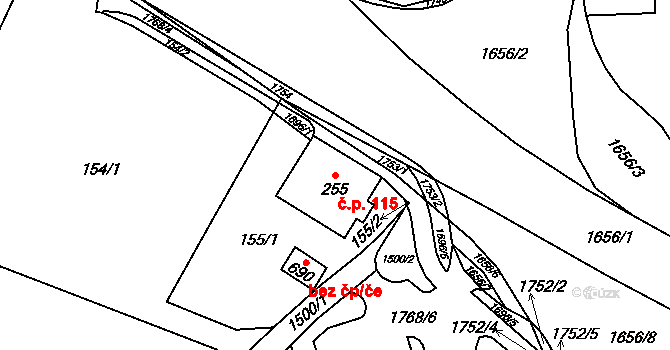Prostřední Lánov 115, Lánov na parcele st. 255 v KÚ Prostřední Lánov, Katastrální mapa