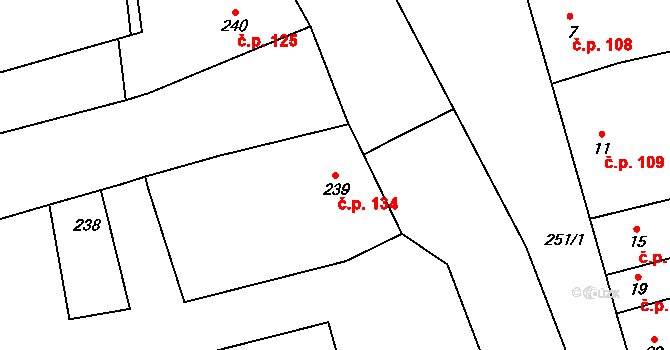 Cvrčovice 134 na parcele st. 239 v KÚ Cvrčovice u Pohořelic, Katastrální mapa