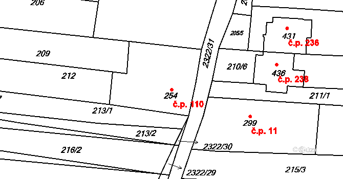 Morkůvky 110 na parcele st. 254 v KÚ Morkůvky, Katastrální mapa