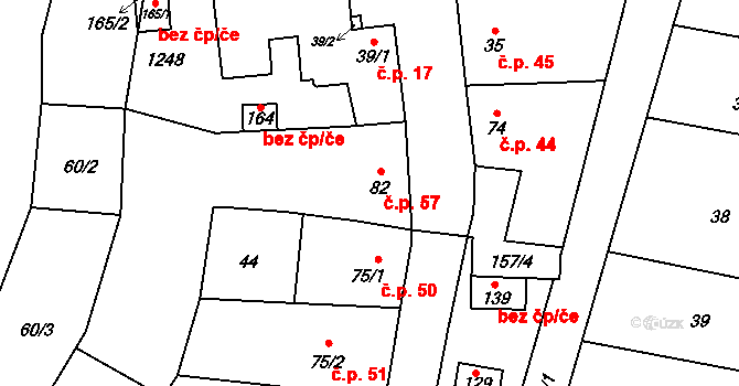 Bařice 57, Bařice-Velké Těšany na parcele st. 82 v KÚ Bařice, Katastrální mapa