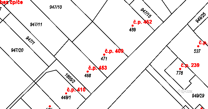 Kvasice 409 na parcele st. 471 v KÚ Kvasice, Katastrální mapa