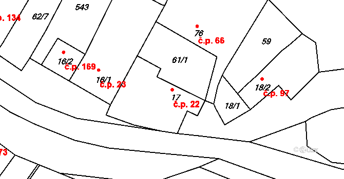 Žopy 22, Holešov na parcele st. 17 v KÚ Žopy, Katastrální mapa