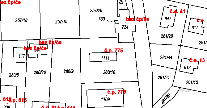 Horní Jelení 775 na parcele st. 1111 v KÚ Horní Jelení, Katastrální mapa
