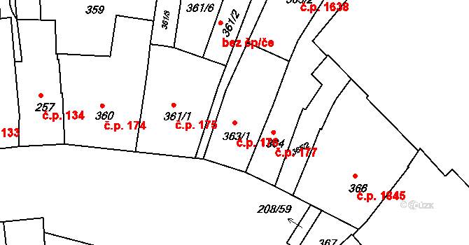 Holešov 176 na parcele st. 363/1 v KÚ Holešov, Katastrální mapa