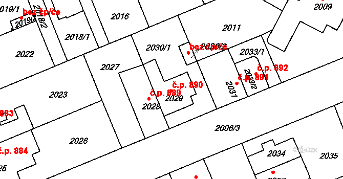 Holešov 890 na parcele st. 2029 v KÚ Holešov, Katastrální mapa